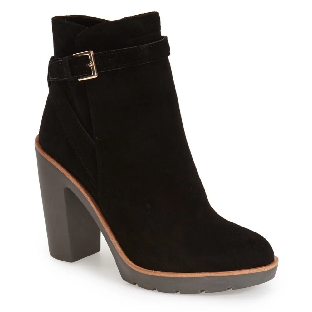 kate spade “gem” black chunky heel boots